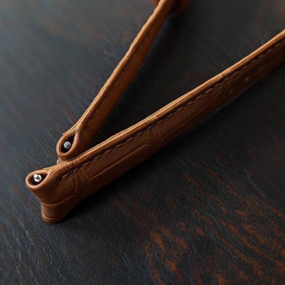 Curved Lug Rolled Edge Alligator Watch Strap | Tan Brown Handcrafted Leather Band