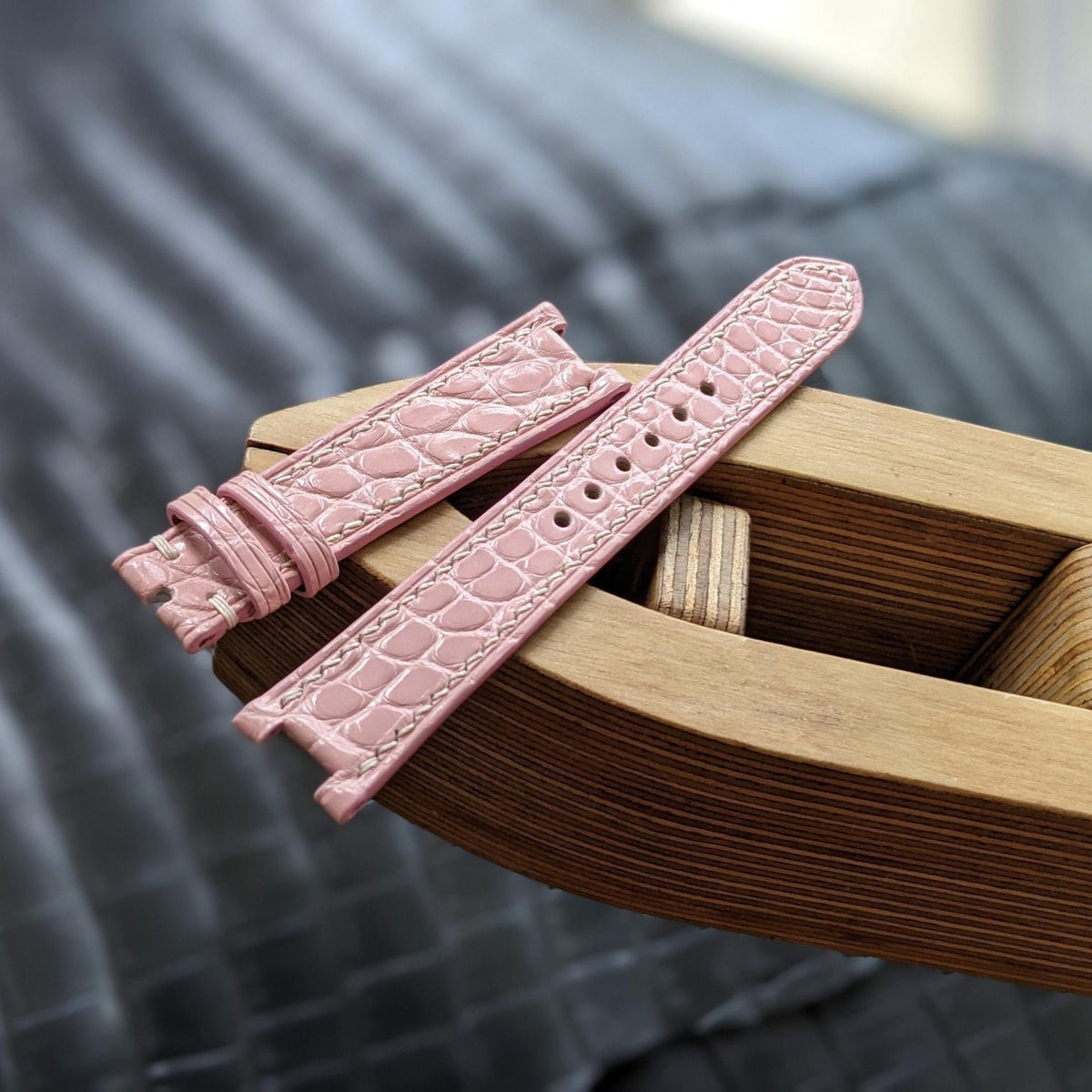 Pink Alligator Leather Watch Strap | Handmade | 18mm to 24mm