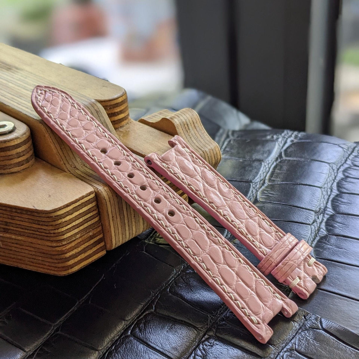 Pink Alligator Leather Watch Strap | Handmade | 18mm to 24mm