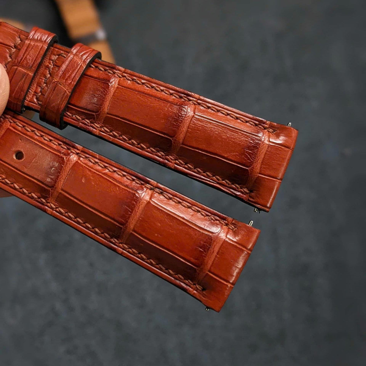 Cognac Alligator Leather Watch Strap with Quick Release Size 18mm-24mm