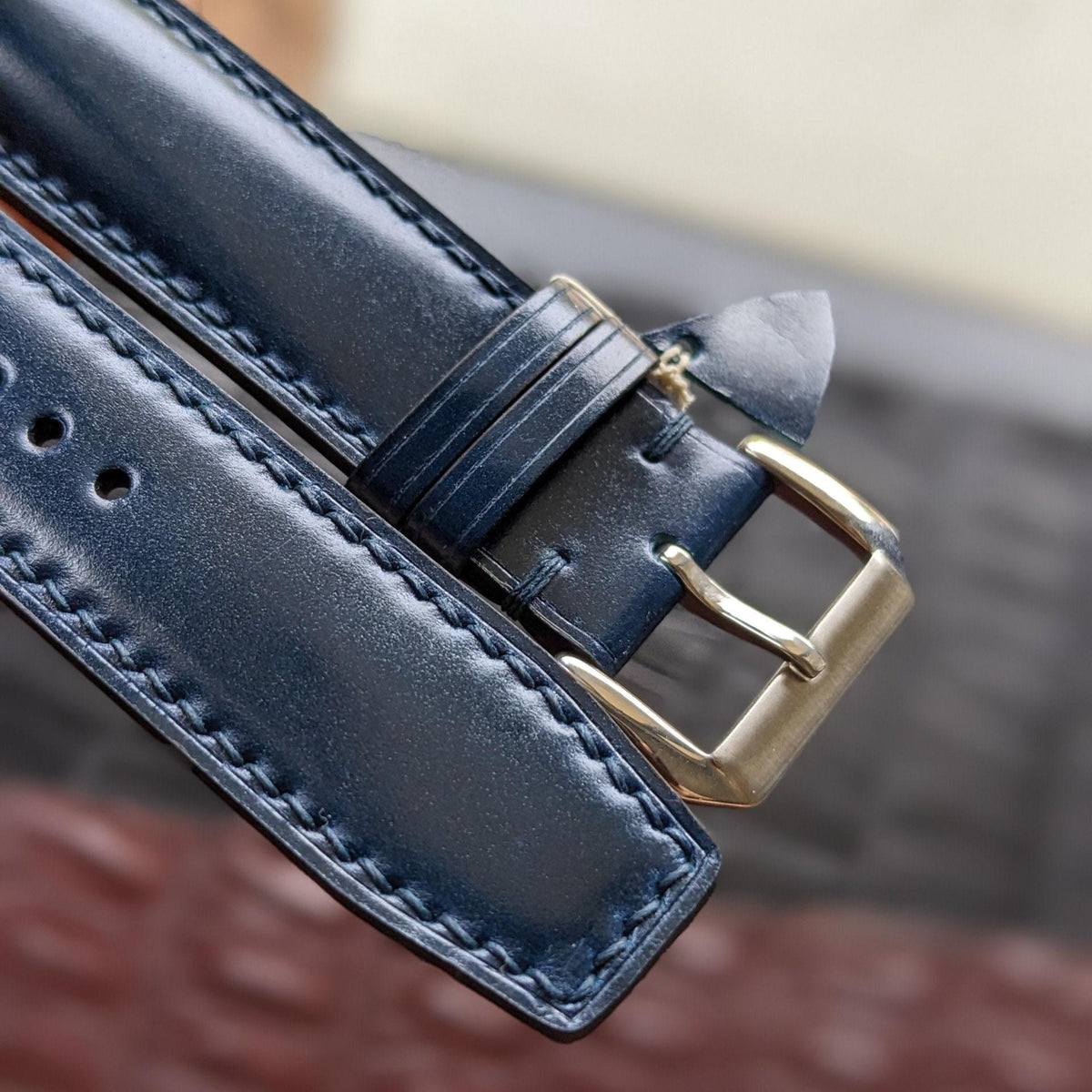 Shell Cordovan Watch Strap – Blue Handmade Leather Band