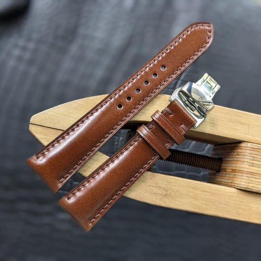 Shell Cordovan Watch Strap with Deployant Clasp – Handmade Leather Band