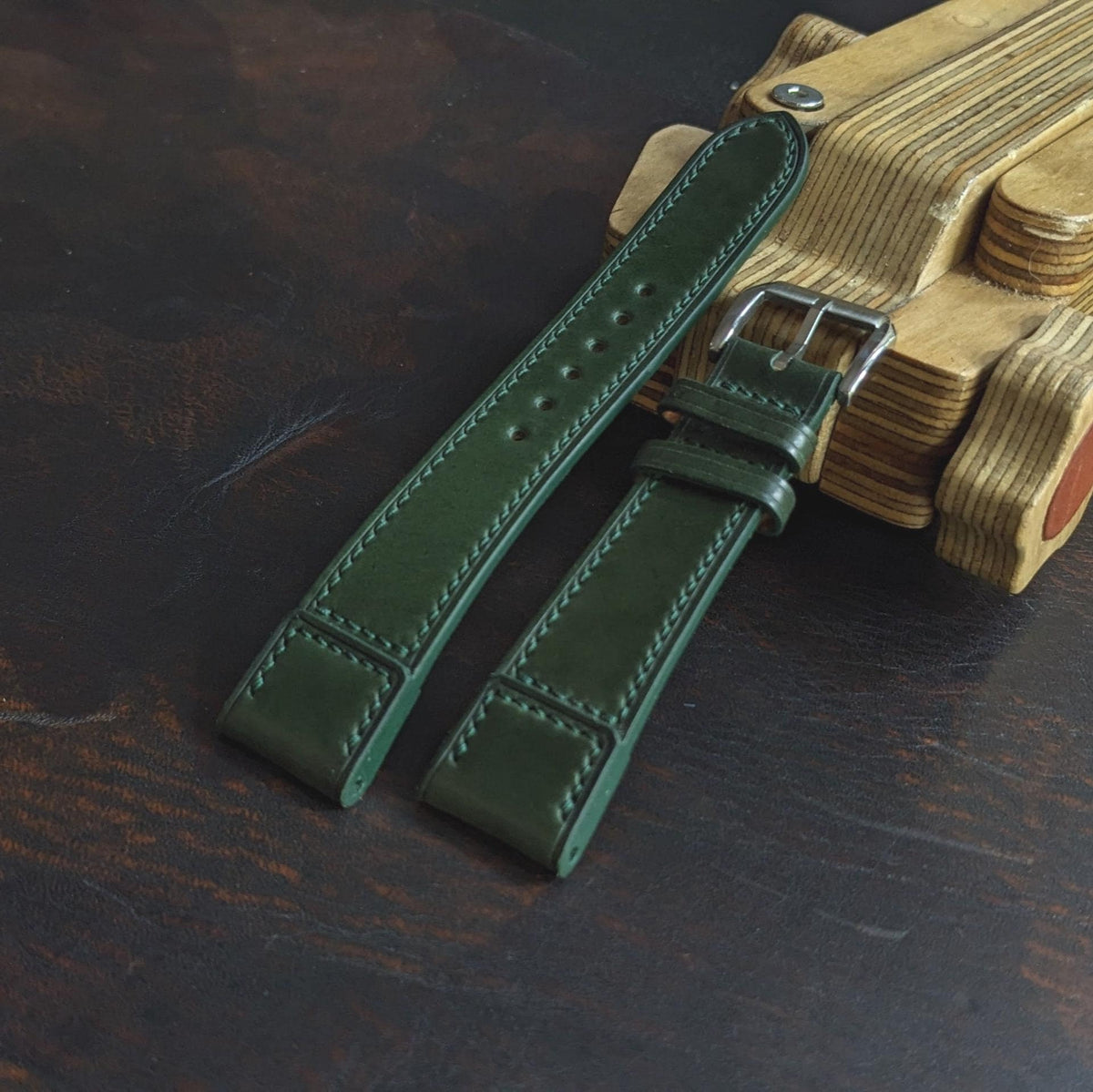Shell Cordovan Watch Strap – Dark Green Handmade Leather Band