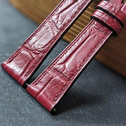 Red Alligator Leather Watch Strap – Handmade Quick Release Band