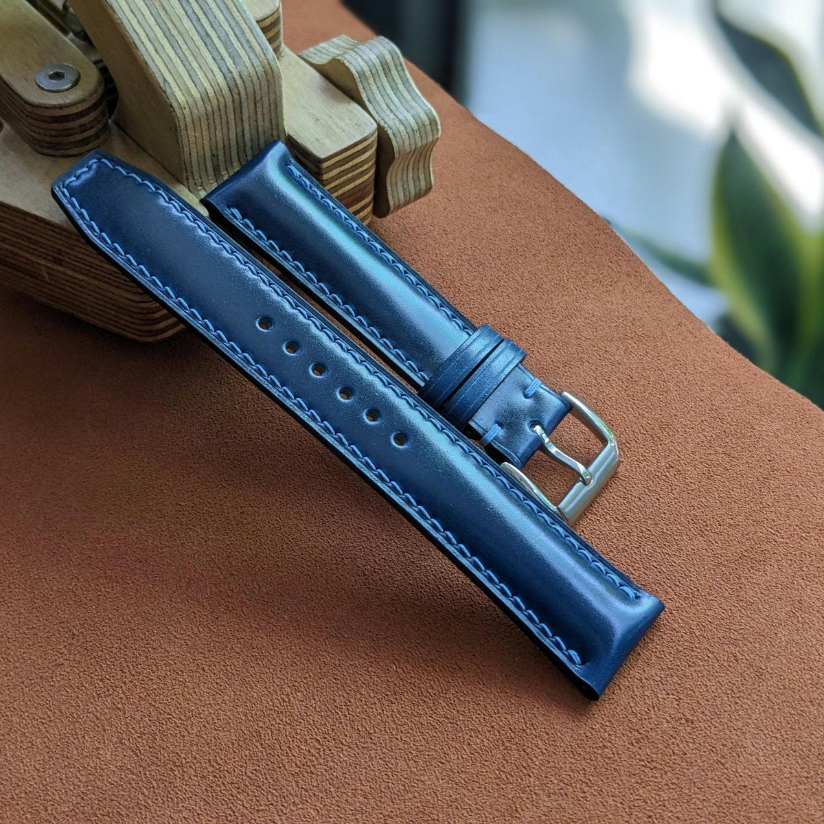 Blue Shell Cordovan Watch Strap – Shinki Hakiku Leather | Handmade | 18mm to 24mm