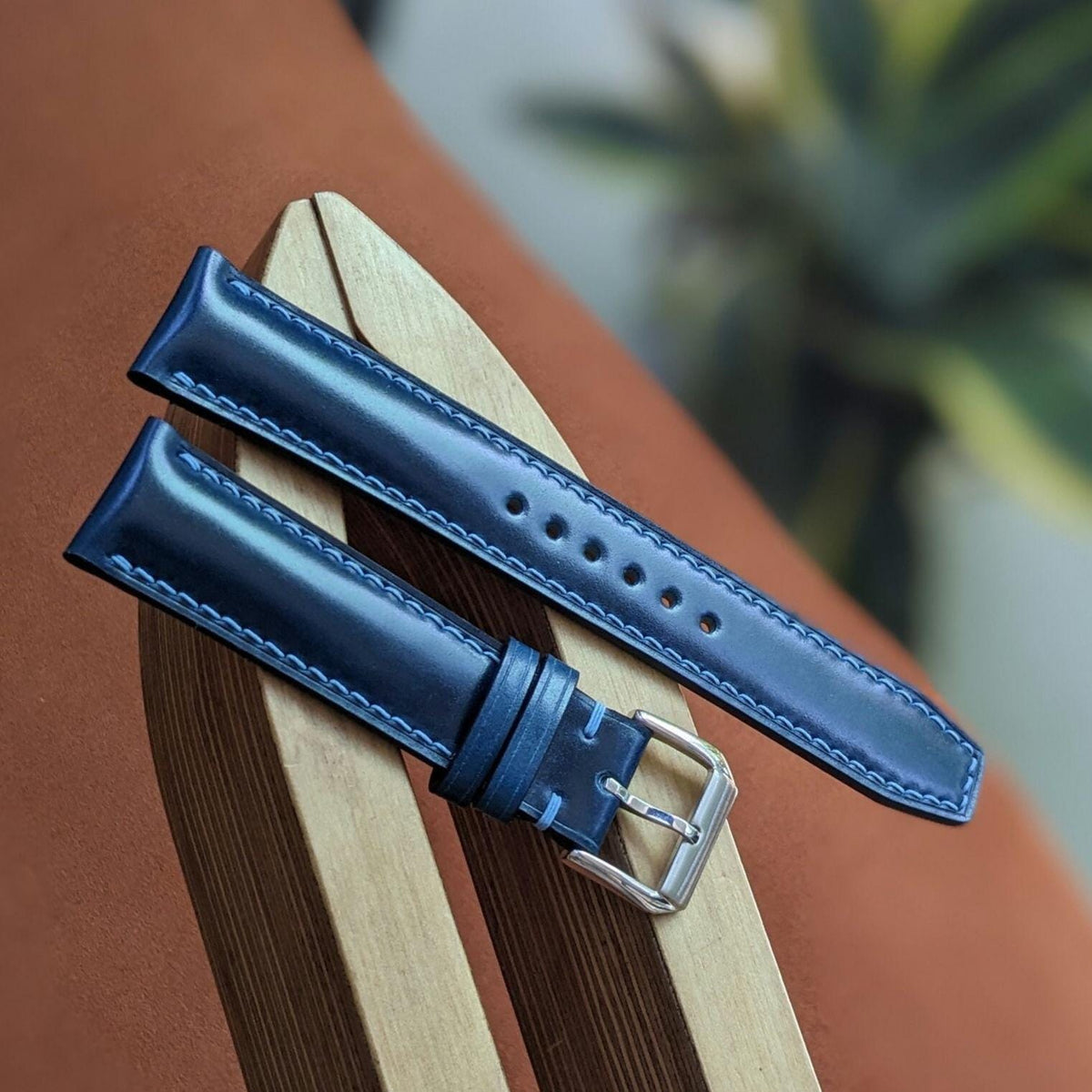 Blue Shell Cordovan Watch Strap – Shinki Hakiku Leather | Handmade | 18mm to 24mm