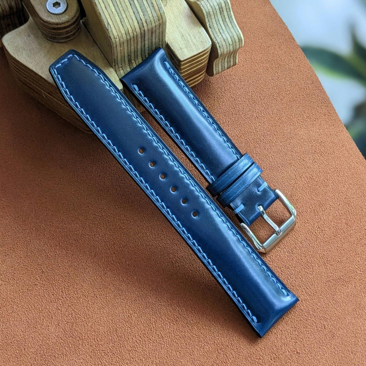 Blue Shell Cordovan Watch Strap – Shinki Hakiku Leather | Handmade | 18mm to 24mm