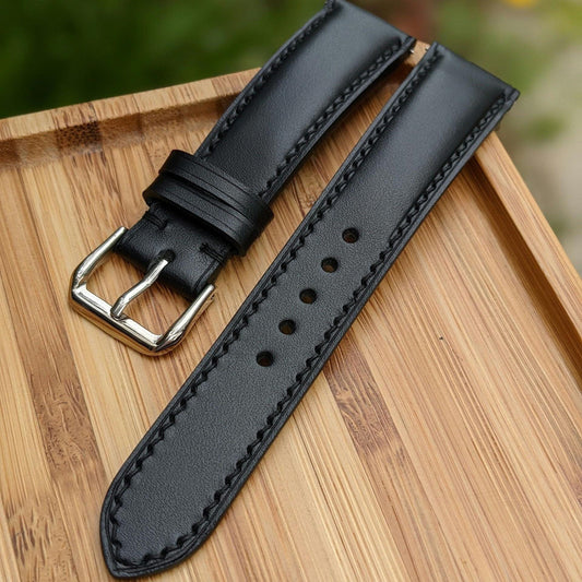Black Vache Hunter Leather Watch Strap – Handmade | 18mm to 24mm