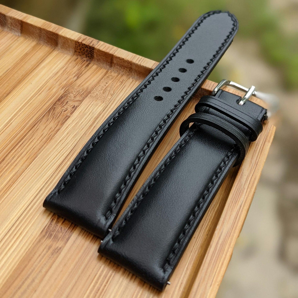 Black Vache Hunter Leather Watch Strap – Handmade | 18mm to 24mm