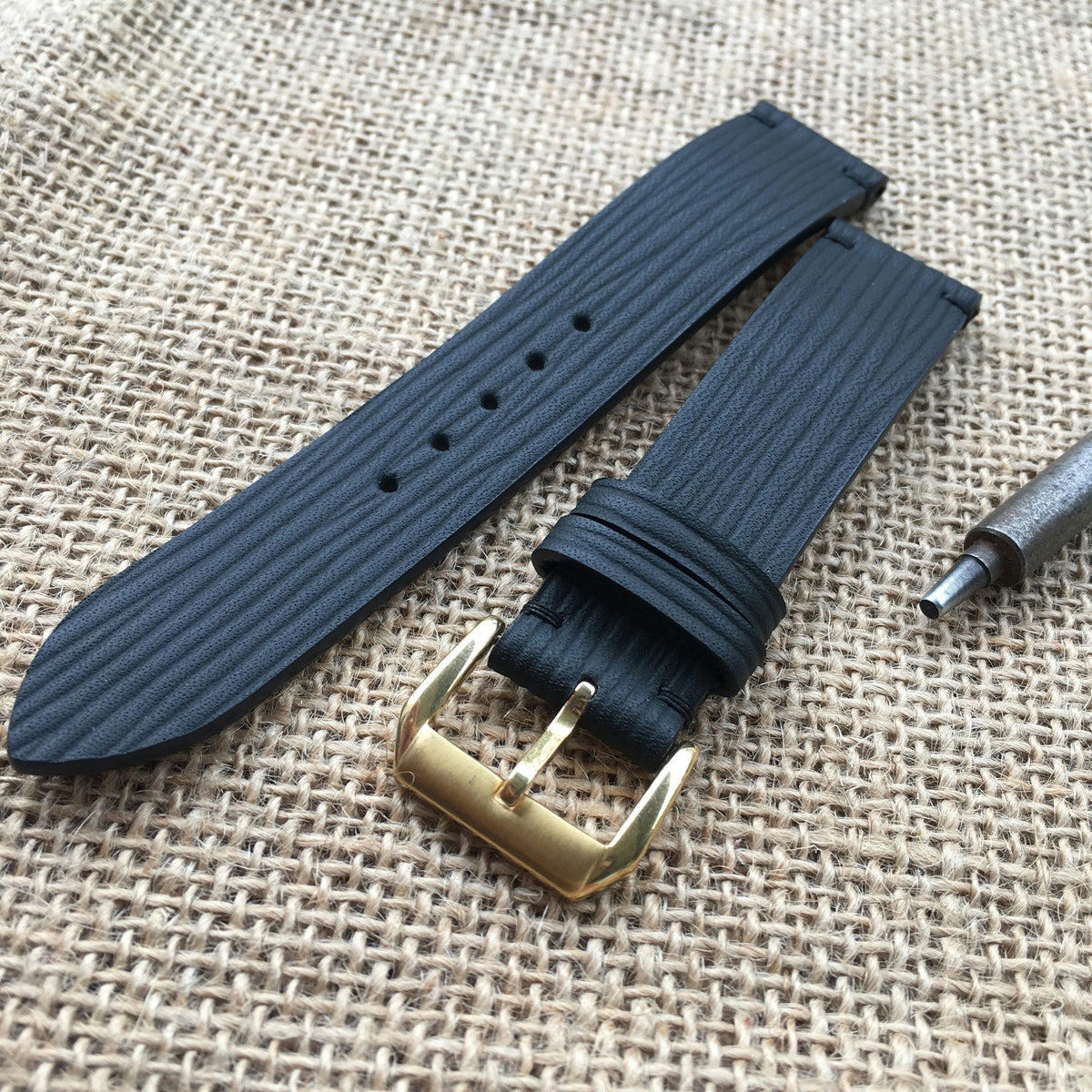Epi Leather Watch Strap – Black Handmade Leather Band