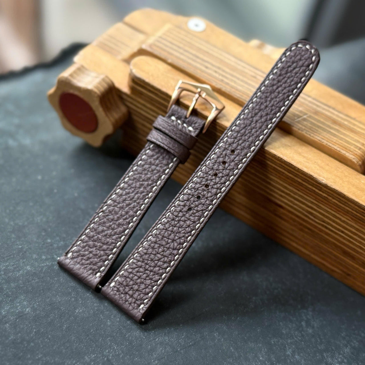 Brown Togo Leather Watch Strap 18mm 20mm 22mm 24mm, Custom Handmade Calfskin Watch Band.