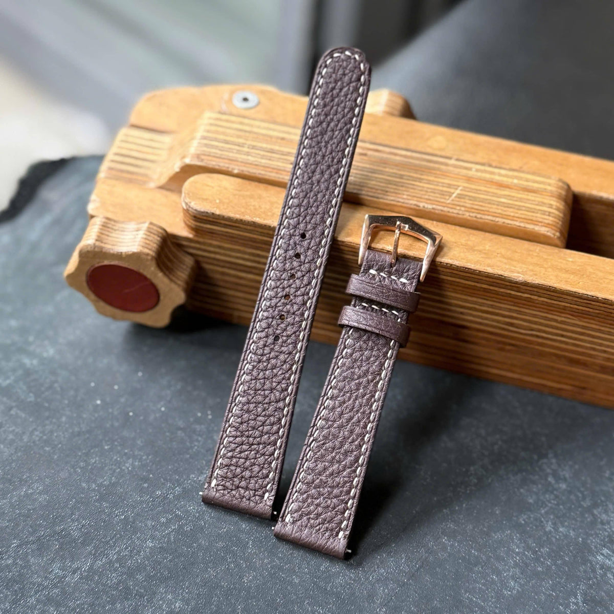 Brown Togo Leather Watch Strap 18mm 20mm 22mm 24mm, Custom Handmade Calfskin Watch Band.