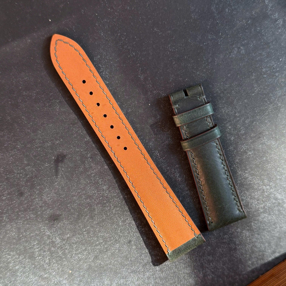 Dark Green Cowhide Leather Watch Strap, Handmade  Watch Band, Custom Size 14mm–24mm