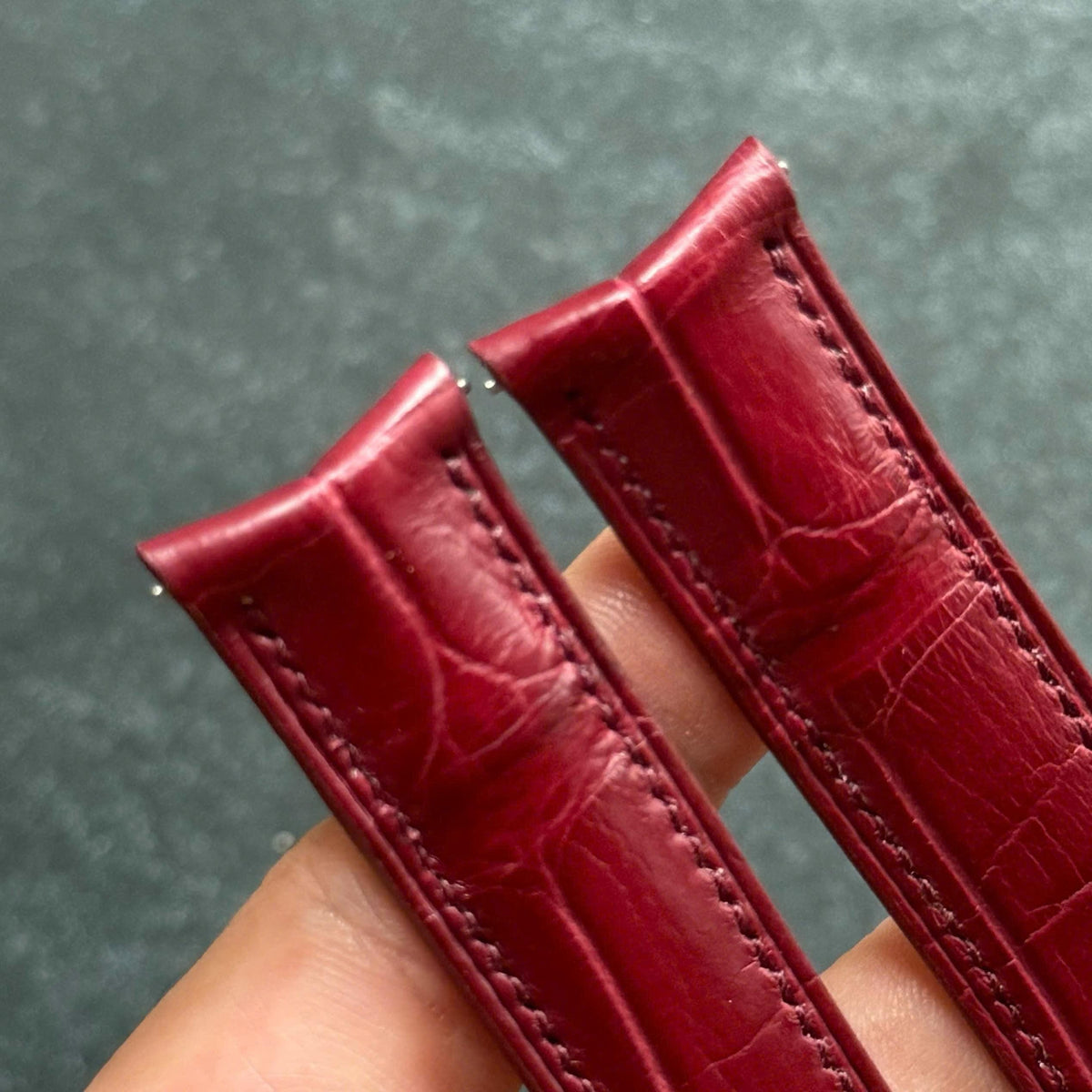Curved Red Alligator Leather Watch Strap Personalized Handmade Band size 18mm-24mm