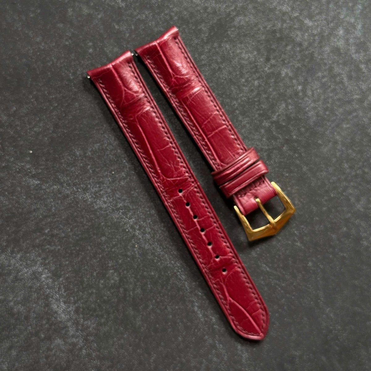 Curved Red Alligator Leather Watch Strap Personalized Handmade Band size 18mm-24mm