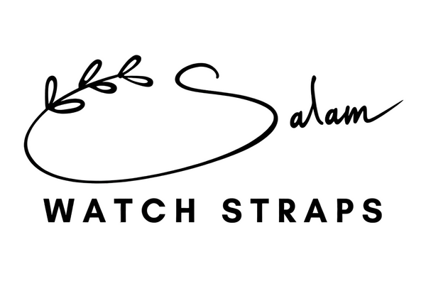 Black logo text reading 'Salam' with a decorative leaf-like flourish above and 'WATCH STRAPS' in bold uppercase below, on a white background.