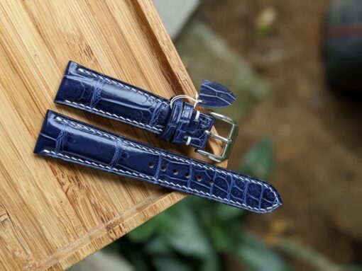 Alligator Watch Strap Handmade Leather I Blue Color I Watch band size 18mm, 20mm, 22mm, 24mm
