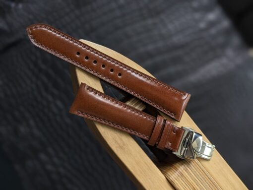 Shell Cordovan Watch Strap Leather With Deployant Clasp Watch band size 18mm, 20mm, 22mm, 24mm