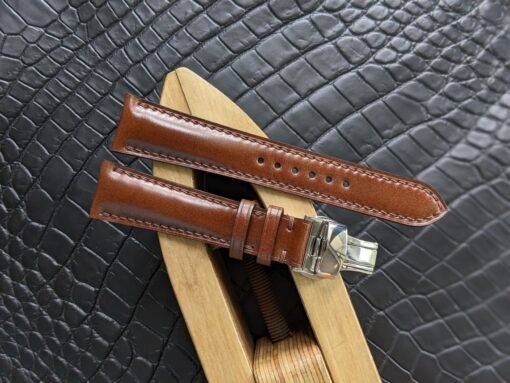 Handmade Shell Cordovan watch strap with deployant clasp