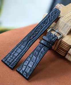 Flank Alligator Watch Strap Leather Handmade I Black Color I Watch band size 18mm, 20mm, 22mm, 24mm