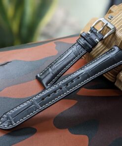 Black Matte Alligator Watch Strap Handmade Leather I Watch band size 18mm, 20mm, 22mm, 24mm