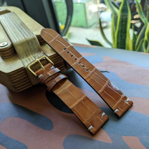 Alligator Watch Strap Handmade Leather I Brown Color I Watch band size 18mm, 20mm, 22mm, 24mm