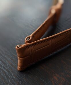 Rolled Edge Alligator Watch Strap Handmade Leather I Tan Brown Color I Curved Lug Watch band