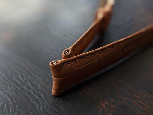 Rolled Edge Alligator Watch Strap Handmade Leather I Tan Brown Color I Curved Lug Watch band