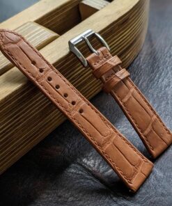 Rolled Edge Alligator Watch Strap Handmade Leather I Brown Color I Regular Lug Watch band