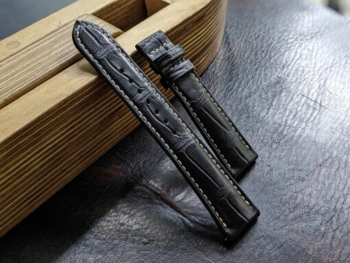 Rolled Edge Alligator Watch Strap Handmade Leather I Tan Brown Color I Curved Lug Watch band