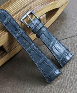 Curved Black Alligator Watch Strap Leather With Quick Release I Watch band size 18mm, 20mm, 22mm, 24mm